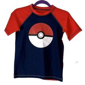 New Pokemon Rash Guard Swim Shirt Pokeball size XS UPF 50 Short Sleeve Blue Red